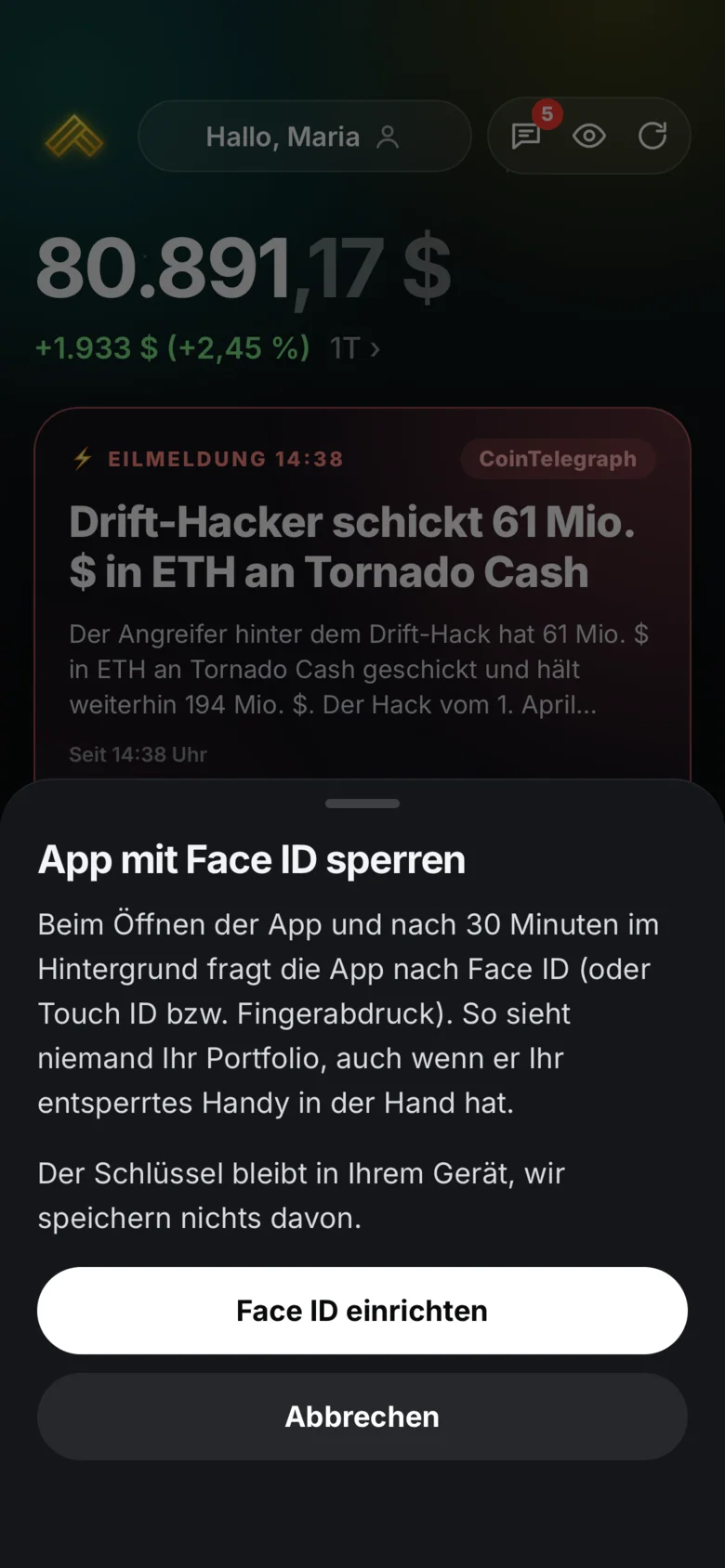 App-Sperre mit Face ID einrichten
